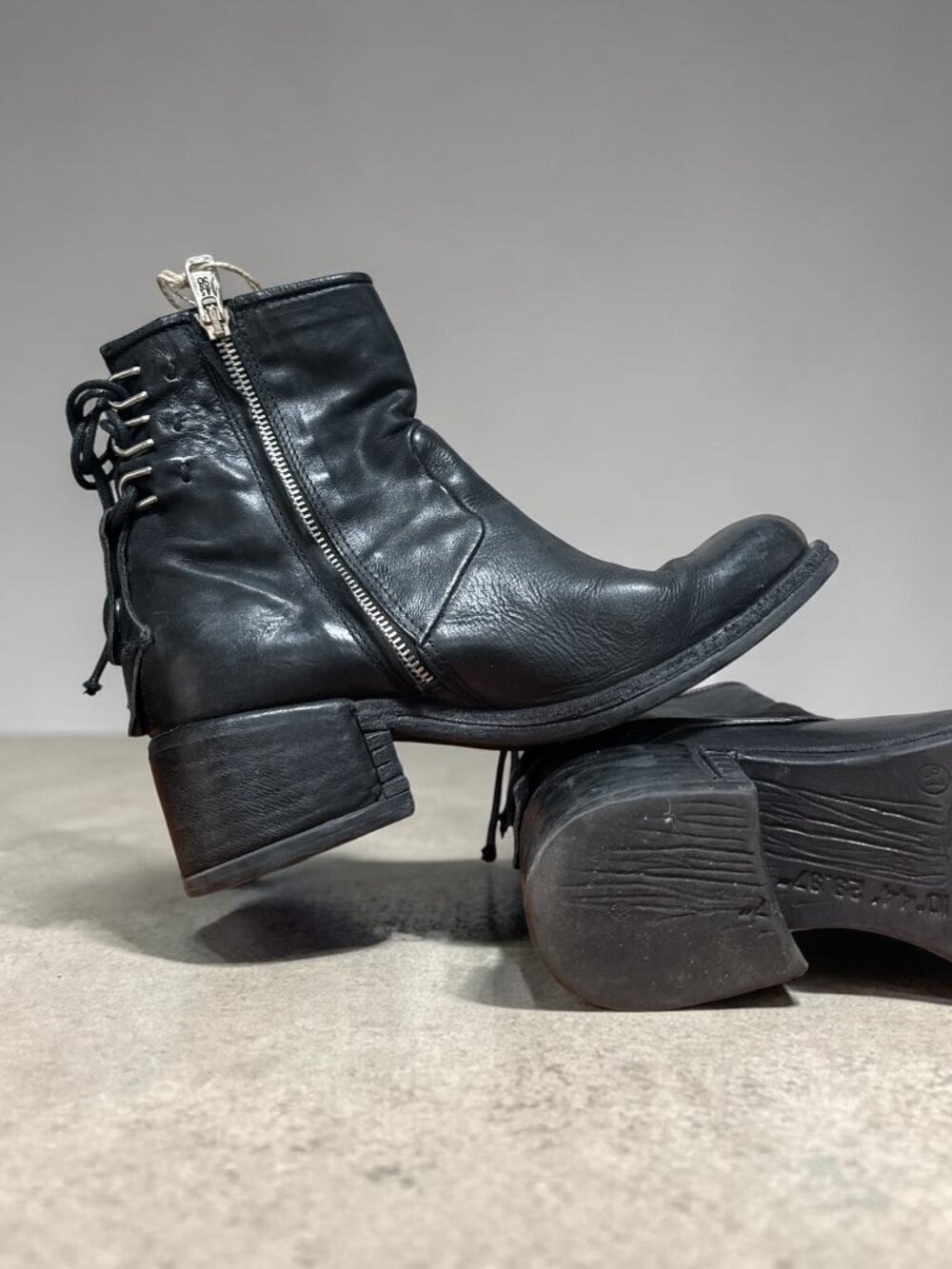 AS98 A.S.98 Black Leather Lace-Up Ankle Boots EU 37 US 6 Distressed Italy